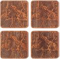 Minneapolis Map Coaster, Set of 4, Sapele Wooden Coaster with city map, Multiple city optional, Handmade