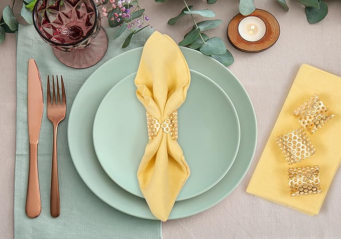 CLEENTABLE Decorative Honeycomb Napkin Rings 10 Pcs Elegant Dining Metal Serviette Holders for Home Décor, Christmas, Easter, Thanksgiving, and Everyday Dining Decor (Gold)