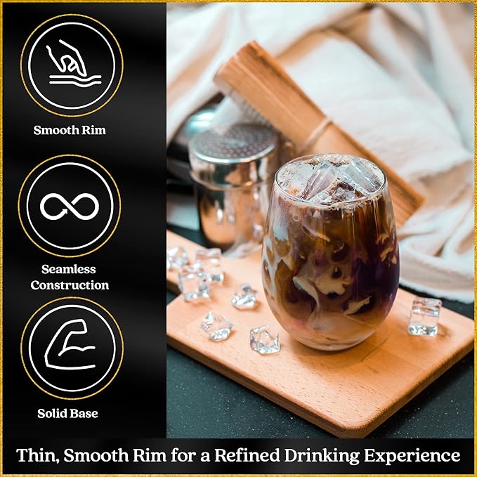 Set of 8 European-Made Stemless Wine Glasses | Named New York Times Best Stemless Glass of 2017 | 17 FL Oz. | 100% Lead-Free Crystal | Thin | Dishwasher-Safe | Gift Idea | Perfect for Everyday Use