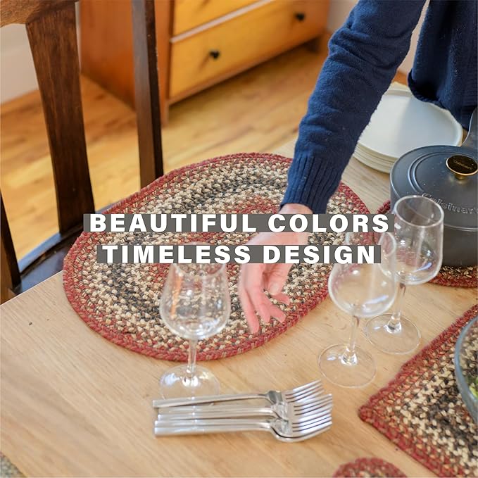 Homespice Chester Jute Woven Placemats, Warm Lodge and Cabin Decor, Set of 4, Red 13x19 Rectangle Table Mats - Vibrant Colors, Durable, Easy to Clean and Protects Furniture