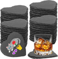 48 PCS Slate Drink Coasters Bulk,4 Inch Black Slate Stone Coasters for Office, Home Decor,Laser Engraving Blanks with Anti-Scratch Bottoms for Coffee Bar Kitchen Heart