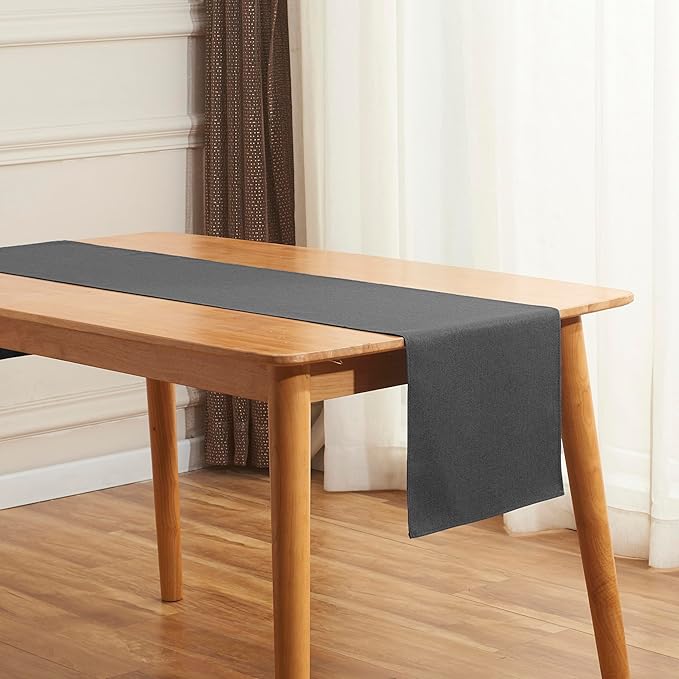 Black Grey Table Runner 13x36 Inches Long, Cotton Linen Farmhouse Style Seasonal Dresser Scarf for Kitchen Dining Coffee Table Parties Wedding Home Decor (13” x 36”, Black Grey)