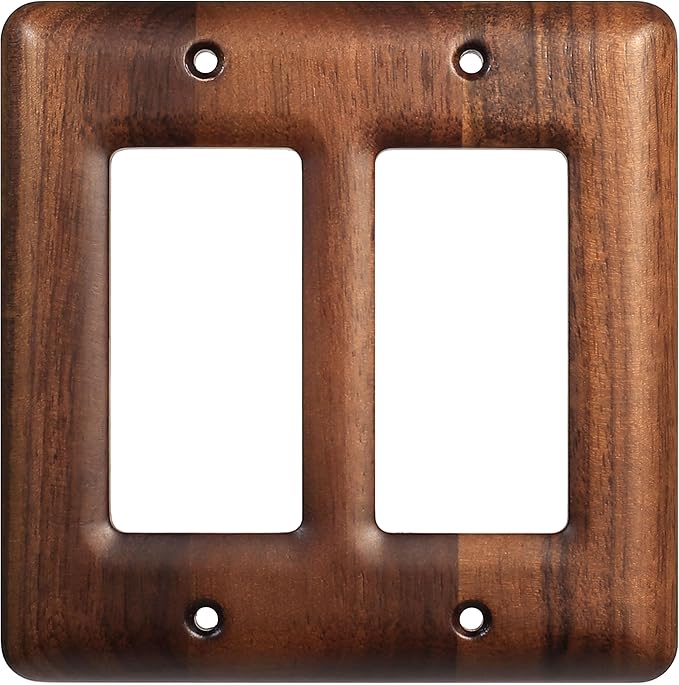 Two Light Switch Cover Plate Solid Walnut Decorative 2-Gang Light Switch Cover, Premium Wooden Wall Plate
