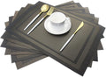 Placemats Vinyl Washable for Dinner Table Stain Insulation Easy to Clean Table Mats Set of 6 (Gold+Black)