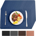 Vinyl Placemats Set of 12 Heat Resistant Easy Clean Non-Slip Place Mats for Dining Table Faux Leather Waterproof Stain Resistant Wipeable Washable PVC Table Mats(12, Blue)