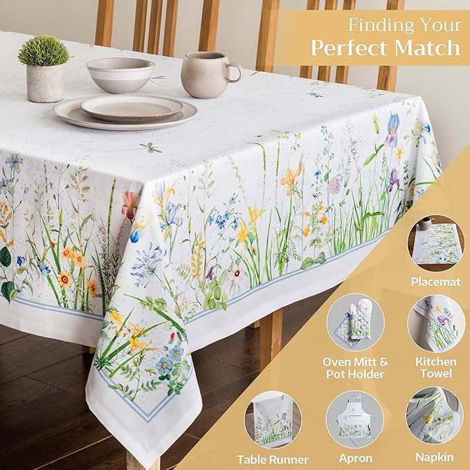 Maison d' Hermine Table Cloth Square Table 100% Cotton 60 x 60 Inches Tablecloth Reusable Decorative for Dining Room Farmhouse Home Valentines Day Decorations Spring Summer - Fleurs De Mai