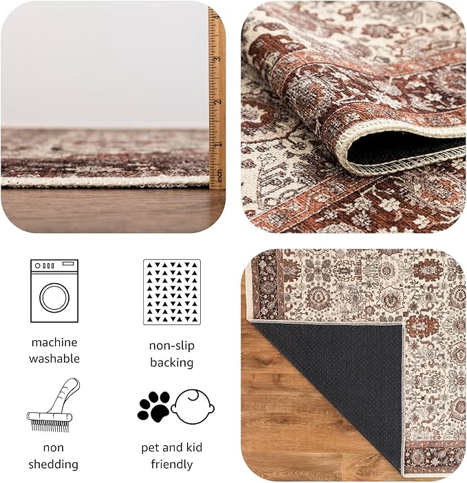 Keen Home Design 8x10 Rug - Machine Washable Area Rug with Non-Slip Backing, Ideal for Living Room, Dining Room, Bedroom - Vintage, Easy Clean, Durable, Low Pile - (8' x 10')