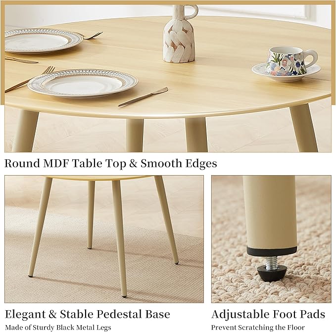 43.3 Inch Round Dining Table Set for 4, Modern Small Kitchen Coffee Set for Dining Room Kitchen Apartment (Cream Table + 4 White Shell Chairs)
