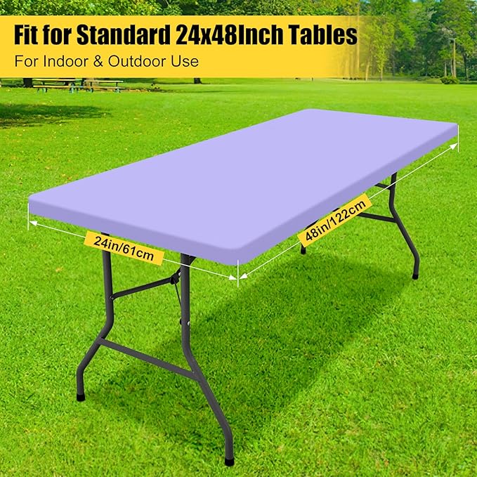 Smiry Rectangle Tablecloth, Elastic Fitted Flannel Backed Vinyl Tablecloths for 4ft Folding Tables, Waterproof Wipeable Table Covers for Indoor, Outdoor, Picnic and Camping (Lavender, 24"x48")