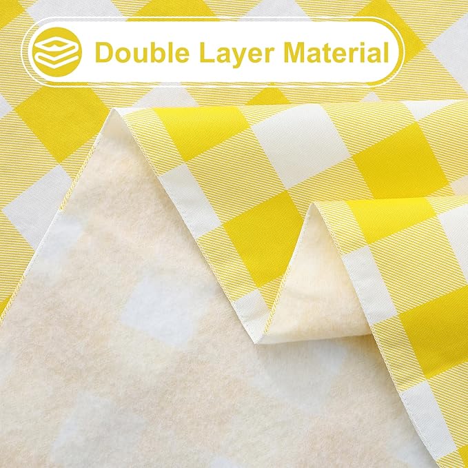 misaya Rectangle Waterproof Vinyl Table Cloth, Buffalo Flannel Backed Tablecloth, Wipeable Plastic Table Cover for Dinner, Kitchen, Outdoor (60" x 120", Yellow and White)