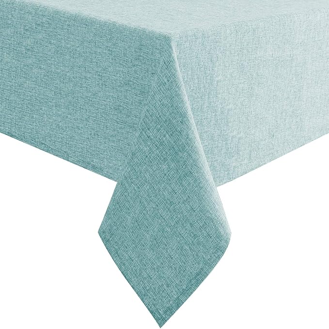 Hiasan Faux Linen Rectangle Tablecloth - Wrinkle and Stain Resistant Washable Table Cloth for Kitchen Dining Room Holiday Table Cover for Dinner, Aqua, 70 x 120 Inch