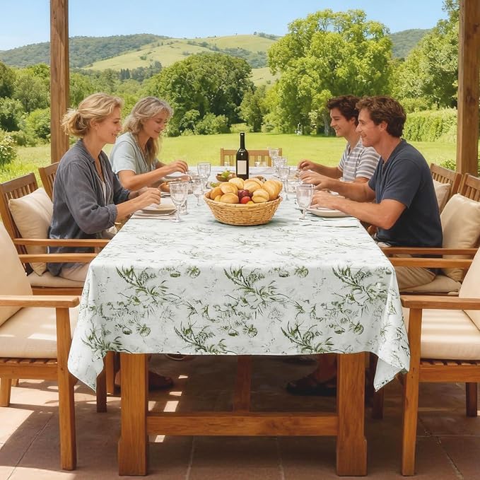 H.VERSAILTEX Linen Table Cloths Floral Printed Tablecloth Spill-Proof Waterproof Table Cover for Dining Buffet Feature Soft and Thick Fabric Wrinkle Free, 60 x 120 Inch, Vintage Botanical - Green