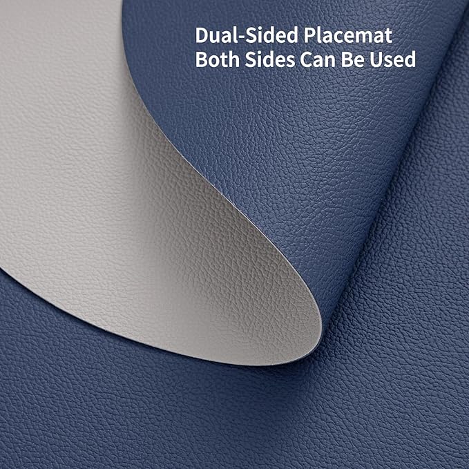 Myir JUN Placemats, Dual-Sided Placemats Waterproof Faux Leather Placemats Set of 4 Place Mats and Coasters Non-Slip Washable Table Mats for Dining Table (Light Gray Blue, Set of 4)