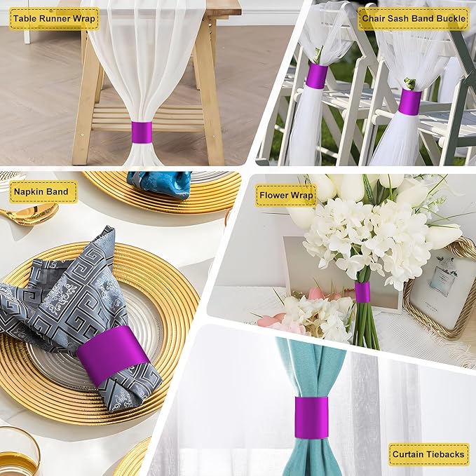 Christmas Napkin Rings Set of 50, 2 Colors in 1, Reusable Adjustable Napkin Bands for Holiday Parties, Wedding, Thanksgiving Table Decor, Waterproof Tear-Proof (Purple) Great Gift Idea