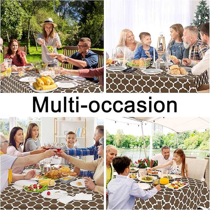 Smiry Rectangle Table Cloth, Waterproof Vinyl Tablecloth with Flannel Backing for Rectangle Tables, Wipeable Spillproof Plastic Tablecloths for Dining, Camping, Indoor and Outdoor (60"x102", Brown)