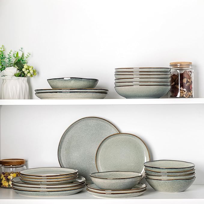 AmorArc Ceramic Plates Set of 6, 8.5 Inch Handmade Reactive Glaze Stoneware Plates set for Dessert, Salad, Appetizer,Dinner, Microwave & Dishwasher Safe, Scratch Resistant