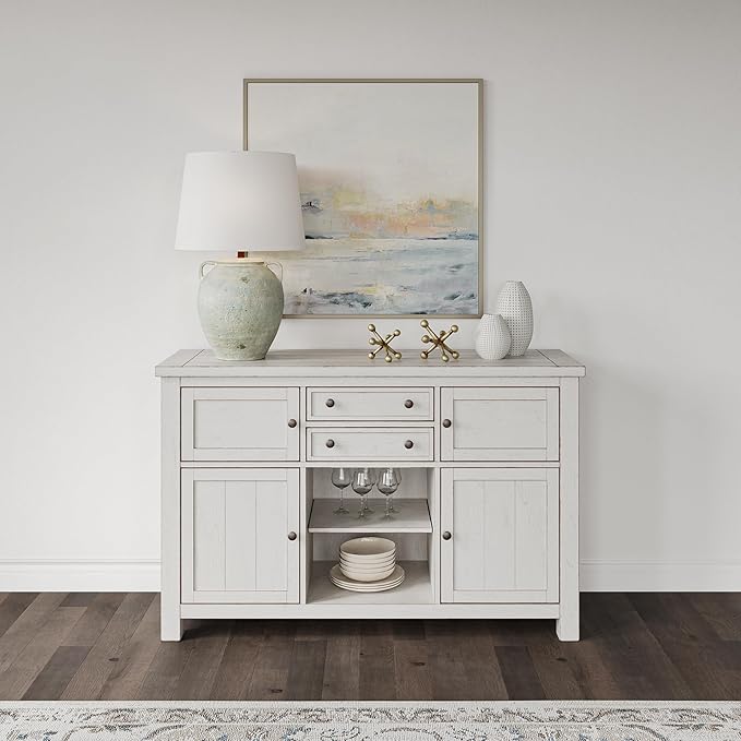 Signature Design by Ashley Robbinsdale Casual 4-Door Dining Server with Adjustable Shelves and Felt-Lined Drawers, White
