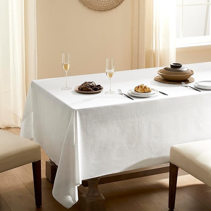 Cream Tablecloth for Rectangle Table Linen Cotton Blend Burlap Kitchen Dining Oblong Table Covers County Neutral Decoration Ivory Daily Use Picnic Holiday 8ft 60x84 Inch