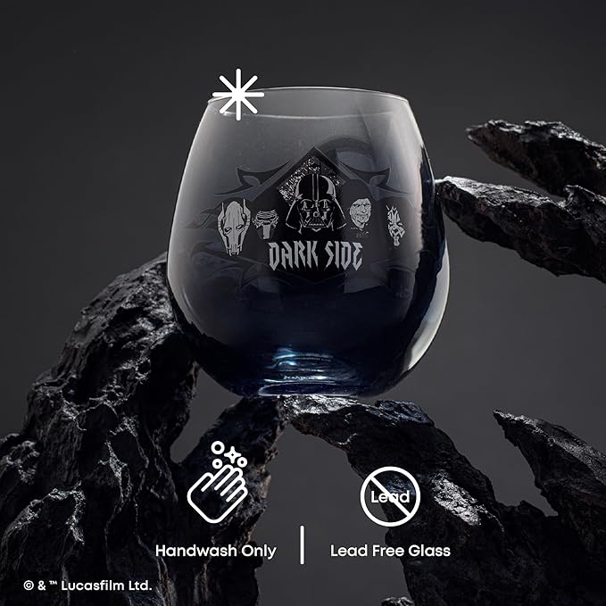 JoyJolt Star Wars Dark Side Stemless Drinking Glasses Set of 4, 15 oz Tumblers, Kitchen Glasses ft. General Grievous, Kylo Ren, Darth Vader, Emperor Palpatine, Darth Maul