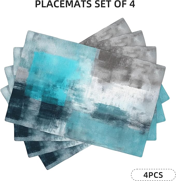 Blue and Grey Placemats Set of 4 Washable Table Place Mats for Dining Kitchen Party Decor