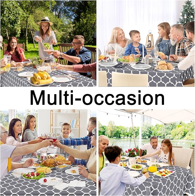 Smiry Rectangle Table Cloth, Waterproof Vinyl Tablecloths with Flannel Backing for Rectangle Tables, Wipeable Spillproof Plastic Tablecloth for Dining, Camping, Indoor and Outdoor (52"x70", Grey)