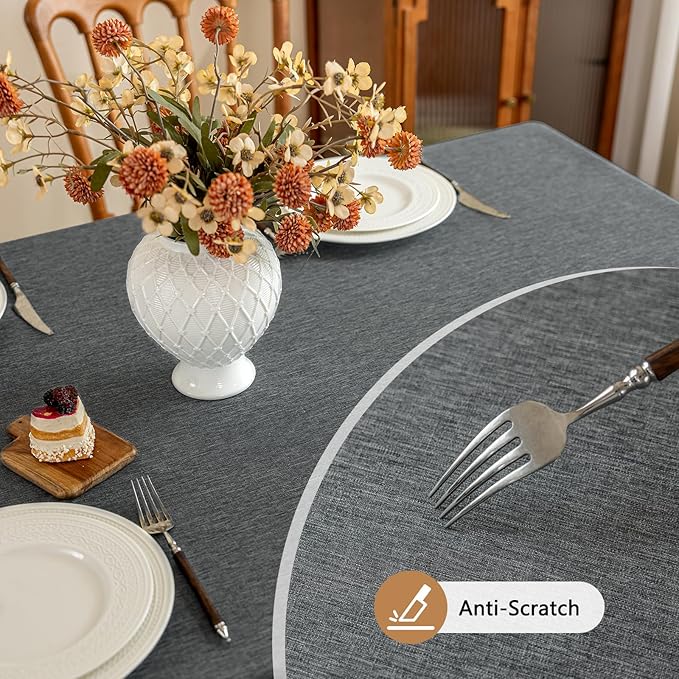 Fabric Rectangle Grey Tablecloth 60 x 102 Inch Faux Linen Textured Stain Resistant & Reusable Rectangular Gray Table Cloth Anti-Scratch for Dining Kitchen Party