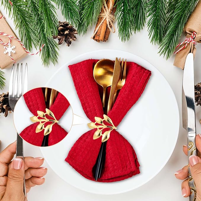 20 PCS High End Gold Leaf Shaped Napkin Rings - Suitable for Hotel Table Setting/Banquet Tableware/Home Dining Table Decoration.