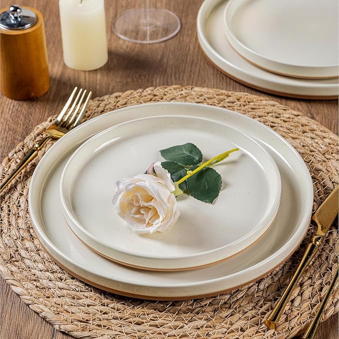 AmorArc Ceramic Dinnerware Set for 6 | Speckled Stoneware Plates and Bowls with Rustic Terracotta Underside| Scratch Resistant,Dishwasher & Microwave Safe Dishes Sets- 18pcs