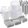 BESTVIP 700 PCS Silver Dinnerware Set for 100 Guests, Plastic Dinnerware Set for Party, Wedding, Christmas, Include: 200 Plastic Plates, 100 Silver Silverware, 100 Cups, 100 Paper Napkins