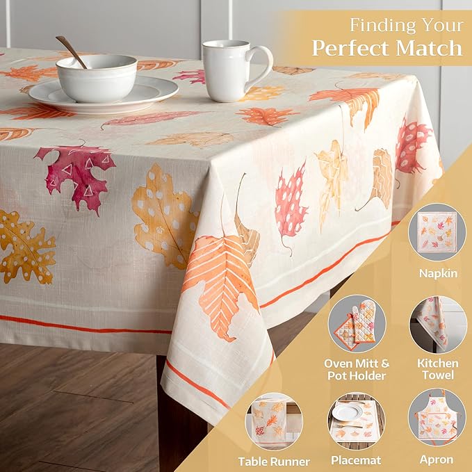 Maison d' Hermine Table Cloth Rectangle Table 100% Cotton 60 x 108 Inches Fall Tablecloth Reusable Everyday Use for Thanksgiving Christmas Decorations Dining Farmhouse Party (Colours of Autumn)