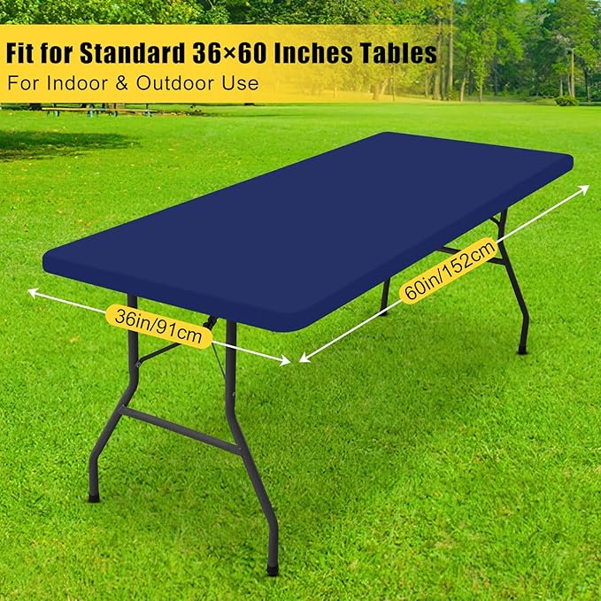 Smiry Rectangle Tablecloth, Elastic Fitted Flannel Backed Vinyl Tablecloths for 5ft Folding Tables, Waterproof Wipeable Table Covers for Indoor, Outdoor, Picnic and Camping (Navy, 36"x60")