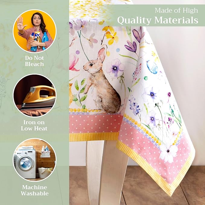 Maison d' Hermine Table Cloth Rectangle Table 100% Cotton 70 x 108 Inches Tablecloth Reusable Decorative for Dining Room Farmhouse Home Valentines Day Decorations Spring Summer - Easter Zest