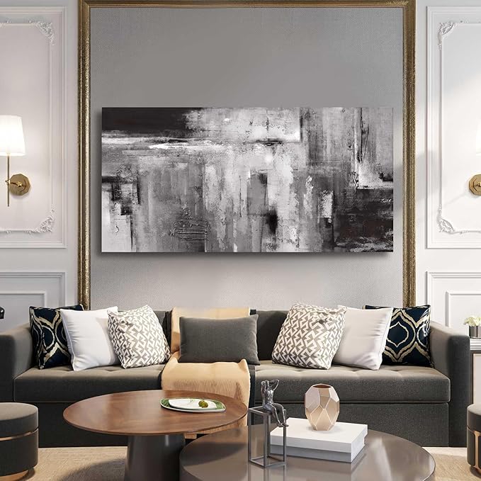 Home Wall Decor Abstract Photo Prints 24"x48" Black and Grey Wall Decor for Living Room Bedroom Office Framed Artwork for Walls
