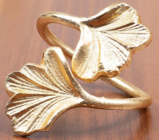 CLEENTABLE Ginkgo Leaf Napkin Rings Set of 10 - Holiday Napkin Rings Decorative Metal Napkin Holders for Wedding Party Holiday Banquet Christmas Dinner Delicate Serviette Buckles Decor (Gold)