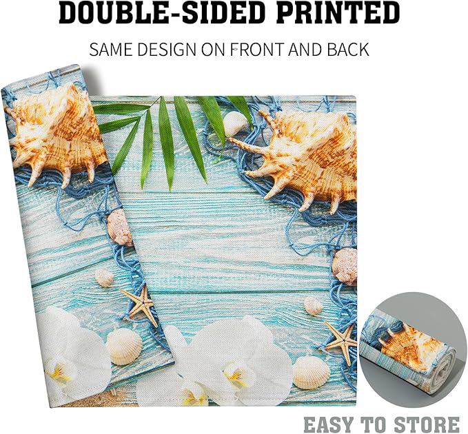 Beach Placemats Set of 4 for Dining Table Nautical Coastal Starfish Place Mats Summer Washable Table Mats Kitchen Decor Cloth Placemats 12x18 inch