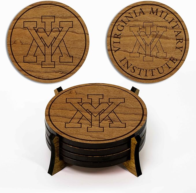 LazerEdge Virginia Military Institute Keydets Wooden Coaster Set - Cherry Wood - Officially Licensed Product - 4-Pack