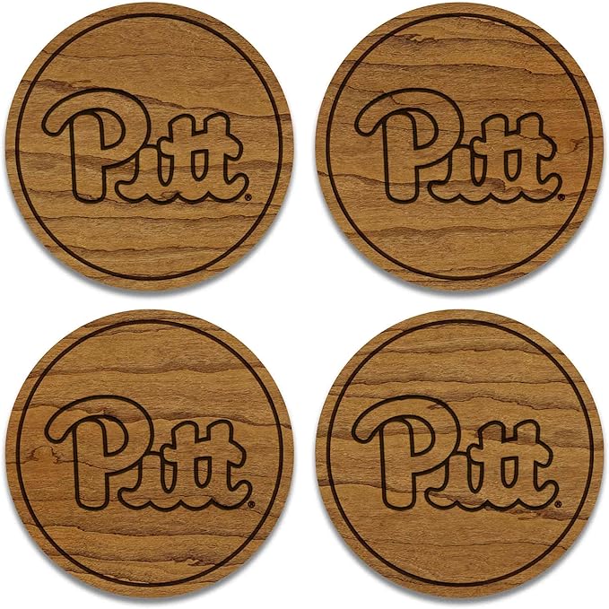 LazerEdge Pittsburgh Panthers Wooden Coaster Set - Cherry Wood - Officially Licensed Product - 4-Pack
