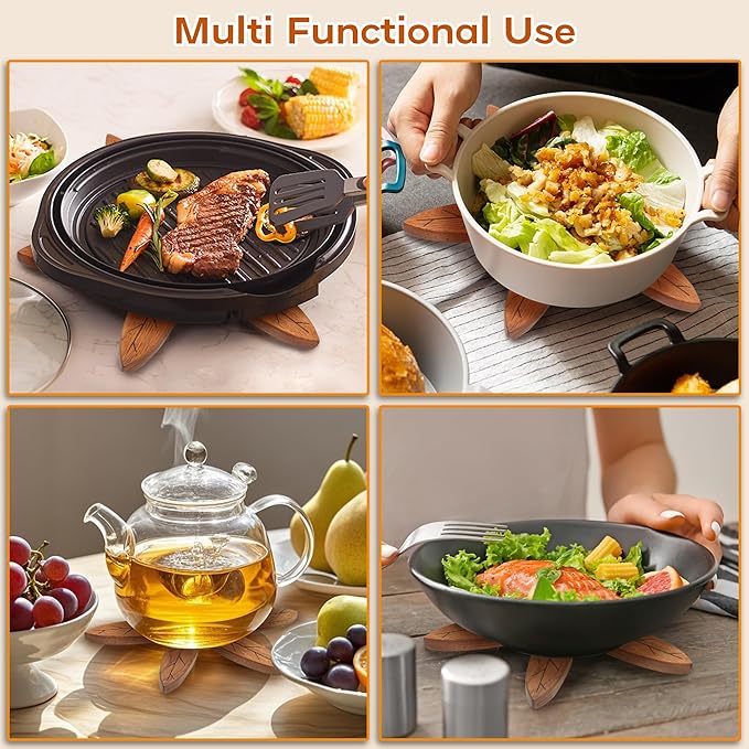 Wooden Trivets for Hot Dishes, Wooden Tree Trivet Set, Tree Coasters - of 5 + 1 Stand stored, Suited for Hots, Pans, Bowl, Teapot, Hot Holders - Multifunctional Ornaments