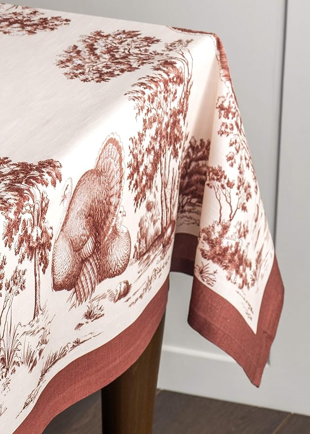 Maison d' Hermine Table Cloth Rectangle Table 100% Cotton 60 x 120 Inches Fall Tablecloth Reusable Everyday Use for Thanksgiving Christmas Decorations Dining Farmhouse Party (Holy Jouy - Brown)