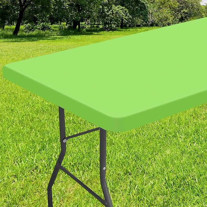 Smiry Rectangle Tablecloth, Elastic Fitted Flannel Backed Vinyl Tablecloths for 6ft Folding Tables, Waterproof Wipeable Table Covers for Indoor, Outdoor, Picnic and Camping (Lime Green, 30"x72")
