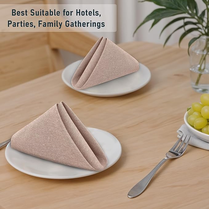 Ruvanti Cloth Napkins Set of 12, 18x18 Reusable Napkins Cloth Washable, Soft & Durable Table Napkin, Poly Cotton Fabric Dinner Napkins for Parties, Christmas, Thanksgiving, Weddings - Sand