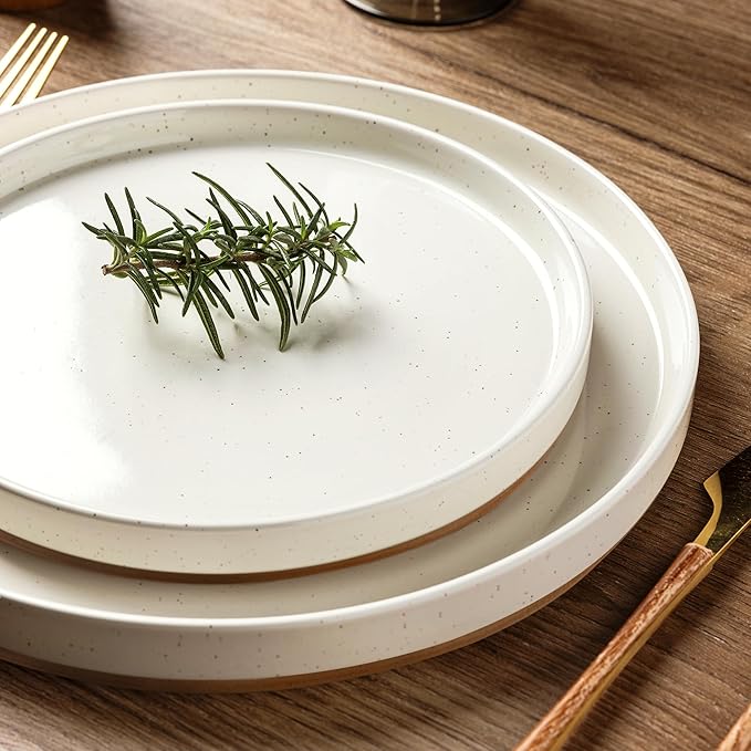 AmorArc Ceramic Dinner Plates Set of 6, 10.25 Inch Stoneware Plates for Kitchen,Modern Flat Dinnerware Dishes Set,Microwave& Dishwasher Safe, Scratch Resistant-Beige
