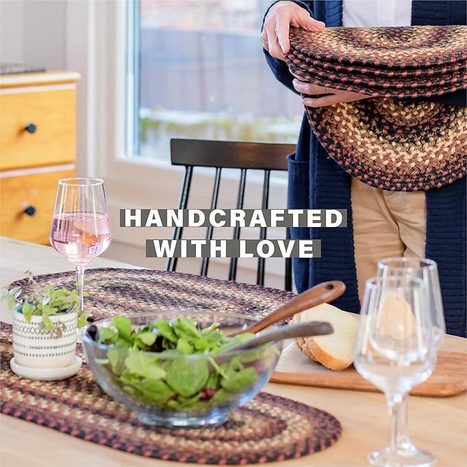 Homespice Prescott Jute Braided Dinner Table Runner, Warm Primitive Decor, Set of 2, Black and Red Rectangle 8x28 - Rich Colors, Easy to Clean, Durable and Protects Furniture