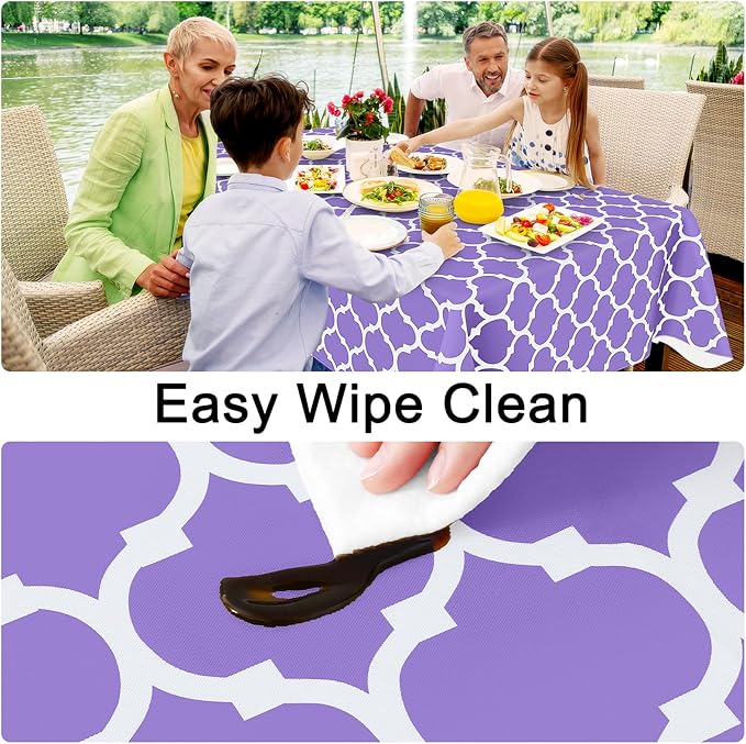 Smiry Rectangle Table Cloth, Waterproof Vinyl Tablecloth with Flannel Backing for Rectangle Tables, Wipeable Spillproof Plastic Tablecloths for Dining, Camping, Indoor and Outdoor, (60"x84", Lavender)