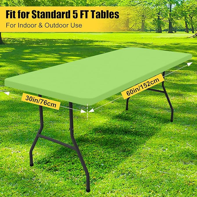 Smiry Rectangle Picnic Table Cloth, Waterproof Elastic Fitted Tablecloths for 5 Foot Tables, Washable Polyester Table Cover for Camping, Indoor and Outdoor (Lime Green, 30"x60")