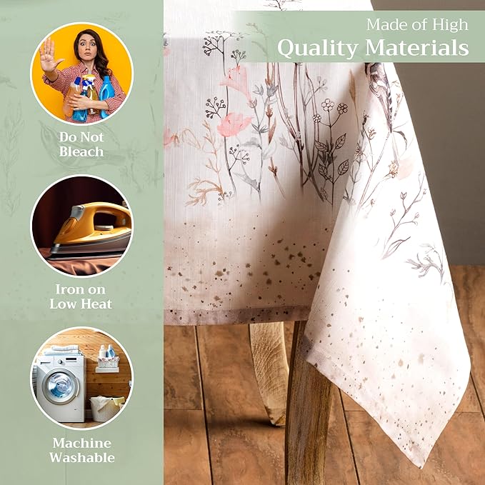 Maison d' Hermine Table Cloth Square Table 100% Cotton 54 x 54 Inches Tablecloth Reusable Decorative for Dining Room Farmhouse Home Valentines Day Decorations Spring Summer - Meadow Florals - Brown