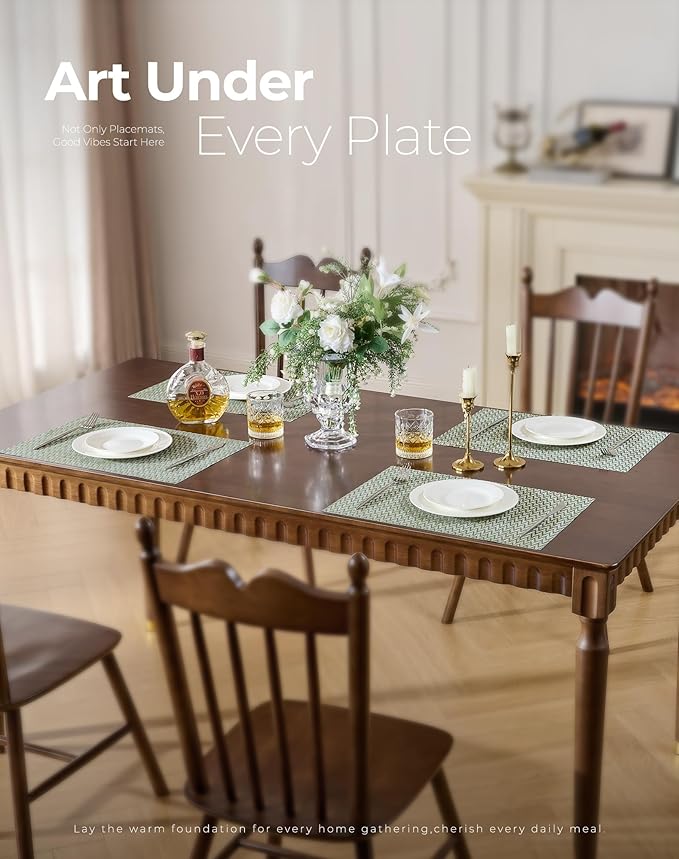 Leetaltree Green Placemats Set of 12 - Heat Resistant Non-Slip Place mats for Dining Table, Washable Durable PVC Vinyl Woven Table Mats（Green Zigzag, 12）