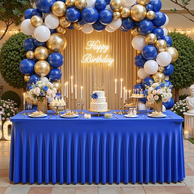 Wish Care 2 Pack Royal Blue Spandex Table Clothes for 4 Foot Rectangle Tables, 4FT Wrinkle Free Fitted Tablecloths Ruffles Design Table Cloth for Party, Banquet, Wedding and Events