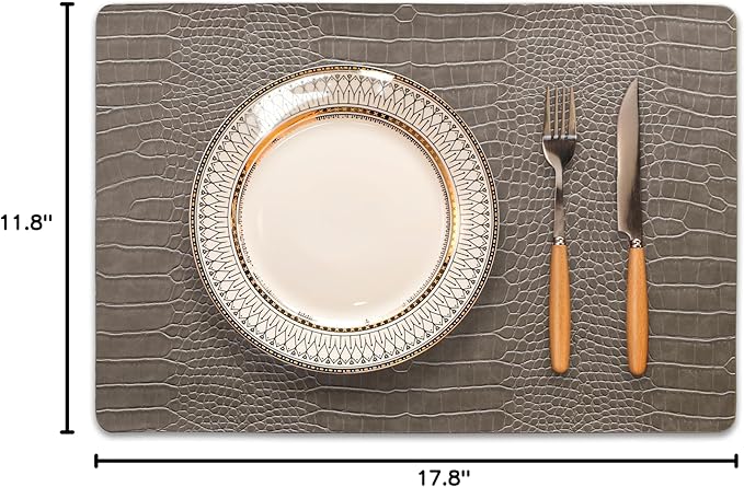 Set of 6 Faux Leather Placemats, PU Table Mats, Waterproof, Stain Resistant, Heat Resistant, Easy to Clean for Kitchen Dining Table,Conference Table