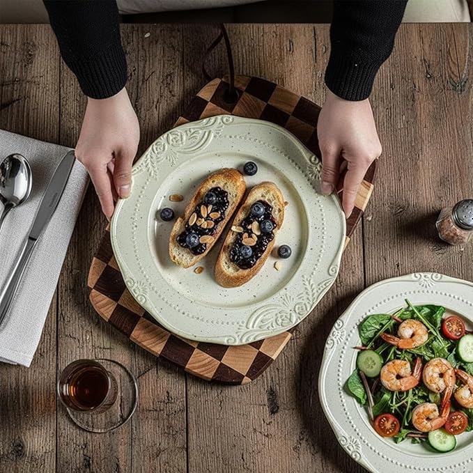 salad plates set of 4, 10.5 inch Reactive Glaze Stoneware Dinner Dish Set for Dessert, Salad, Appetizer, platos de ceramica Dishwasher & Oven Safe, Scratch Resistant-Sesame White